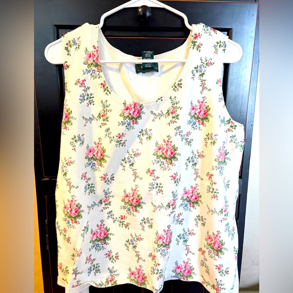 Lauren Ralph Lauren sleeveless floral knit top. Plus size 1X